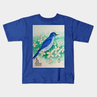 Idaho state bird and flower, the mountain bluebird and syringa Kids T-Shirt